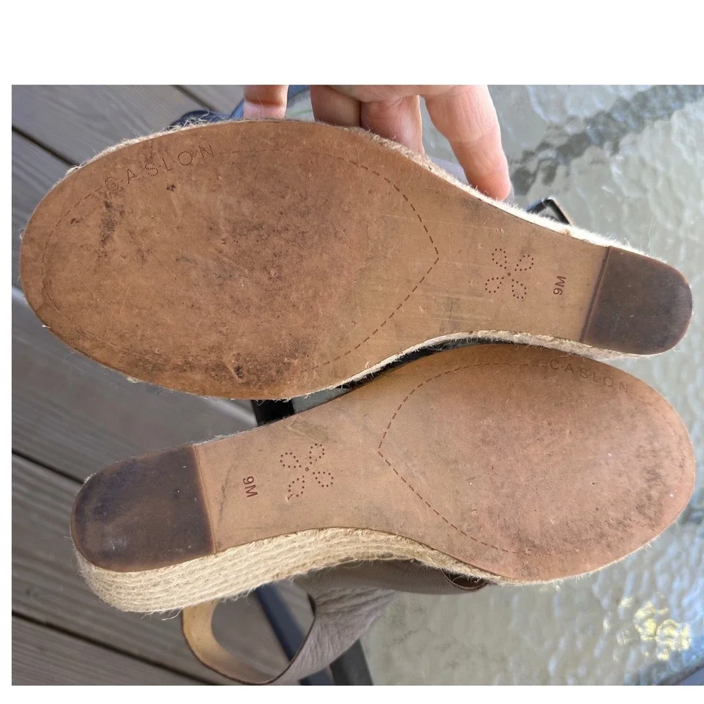 Caslon Gray Leather Espadrille Wedge Sandals Jute Wrapped‎ Slingback Size 9M